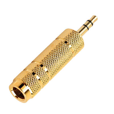 ADAPTADOR HEMBRA 1/4 6.3MM ESTEREO A MACHO 3.5MM ESTEREO METAL DORADO