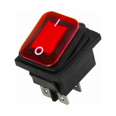 SWITCH ROCKER 25X31MM 20A 125V 4 PINES CON LUZ WATERPROOF KCD4