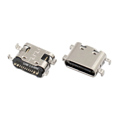 CONECTOR HEMBRA JACK USB TIPO C PARA SOLDAR EN PCB 16  PINES HORIZONTAL SMT SINK 1.6 MM PARA ADAPTADOR DE CARGA HEMBRA TIPO C 3.1