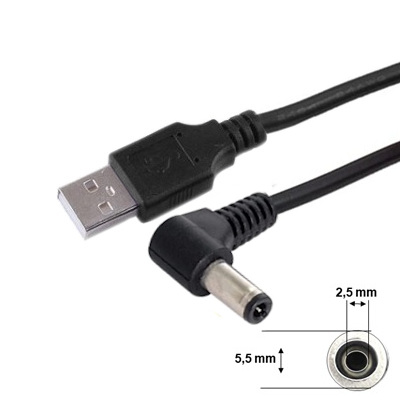 CABLE USB A CONECTOR DC ANGULO RECTO DC 5.5MM x 2.5MM  100CM