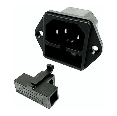 CONECTOR MACHO PLUG AC 3 PINES PARA FUENTE CON PORTA FUSIBLE