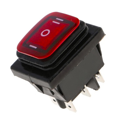 SWITCH ROCKER 25X31MM 20A 125V 6 PINES DOBLE WATERPROOF ON-OFF-ON KCD4