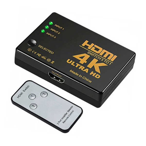 SELECTOR HDMI 3 VIAS 4K ULTRA HD CON CONTROL REMOTO SM-C7838HDMI