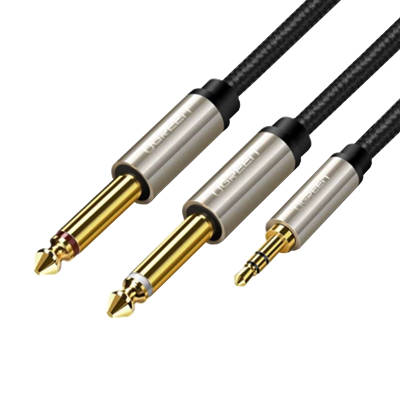 CABLE AUXILIAR 3.5MM MACHO ESTEREO A 2X 6.35MM 1/4 MACHO MONO UGREEN 1 METRO 10613