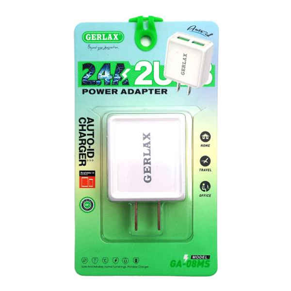 CARGADOR USB CUBO 2xUSB 5VDC 2.4A GERLAX GA-08MS