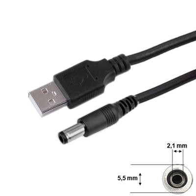 CABLE USB A CONECTOR DC 5.5x2.1MM 1 METRO